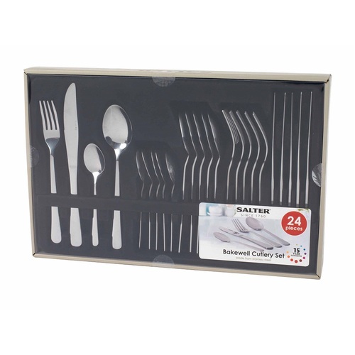 Salter 24 Piece Bakewell Cutlery Set Stainless Steel Silver Knife Fork Spoon
