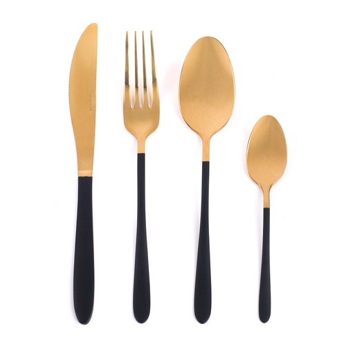 Glamorous Salter 16 Piece Noir Gold Cutlery Set Stainless Steel Knife Fork Spoon