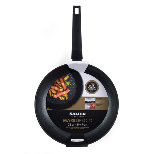 Salter 28cm Marble Frypan Gold Black Non-Stick Forged Aluminium Flat Bottomed